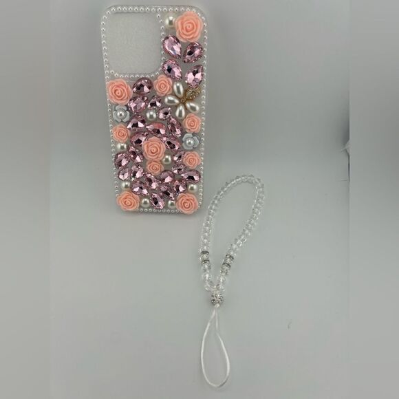 Pink Rose Pearl Crystal iPhone 16 Pro Max Case - Picture 4 of 4
